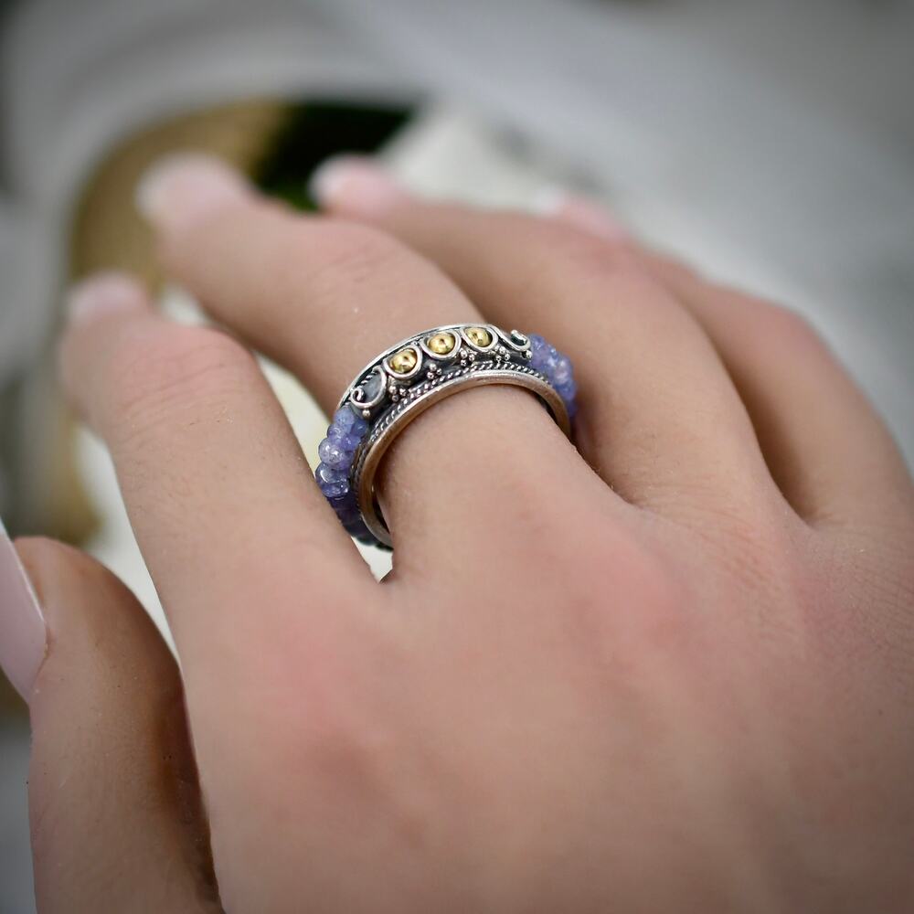 vSuarti 18K Gold Sterling Silver Lavender Quartz Band Ring Size 8 Artisan 5.7g